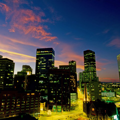 A view of Denver, Colorado at sunset