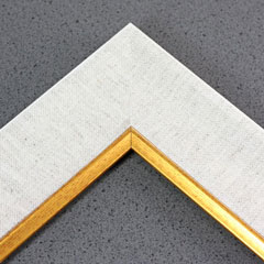 Linen liners are a great option for providing white space between art and frame.  Where glass is generally required to protect paper artwork and its mat, a linen liner does not require glass, making it perfect for paintings and Giclée prints.

This 2 " wheat/oatmeal liner has an authentic linen texture and a bevelled antique gold lip.  It is ideal for small, medium or large  canvas prints, watercolours or oil paintings.